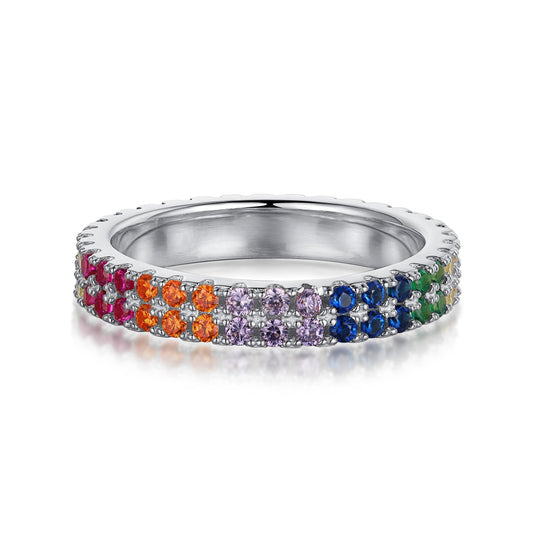 [Glimmer Jewelry]ユニークなカラフルラウンドカットテニスリング