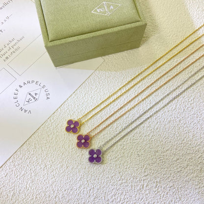 [Glimmer Jewelry]クローバー 15mm ダイヤモンド パープルバイオレットネックレス