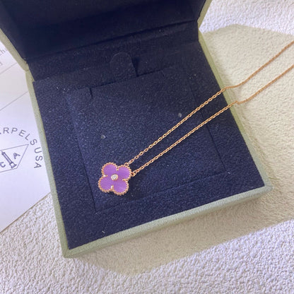 [Glimmer Jewelry]クローバー 15mm ダイヤモンド パープルバイオレットネックレス