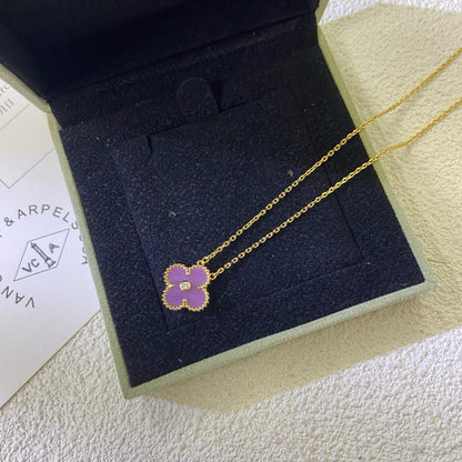 [Glimmer Jewelry]クローバー 15mm ダイヤモンド パープルバイオレットネックレス