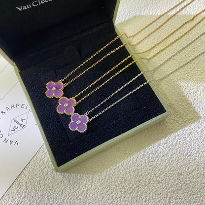 [Glimmer Jewelry]クローバー 15mm ダイヤモンド パープルバイオレットネックレス