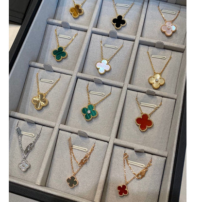 [Glimmer]CLOVER 15MM MALACHITE SINGLE FLOWER  NECKLACE